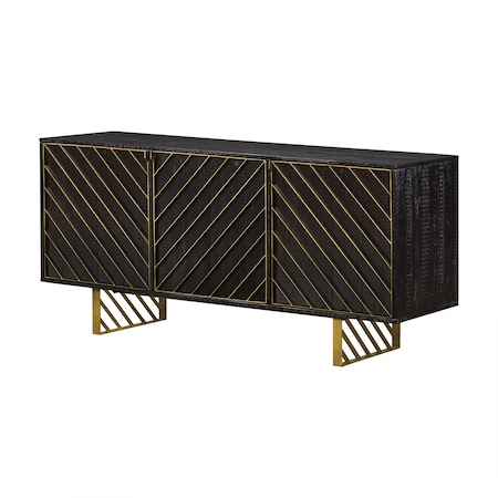Armen Living Monaco Rectangular Black Wood Sideboard with Antique Brass Accent LCMOBUBL